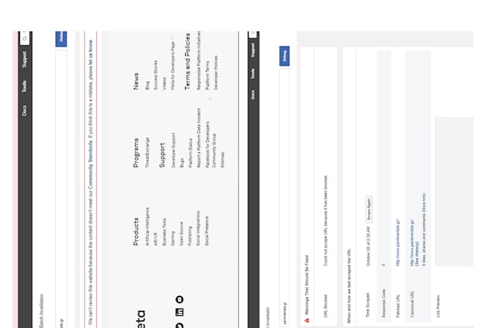 help to troubleshoot facebook and ig link sharing issues